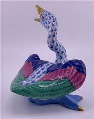 Herend Honking Goose in Blue Porcelain Figurine
